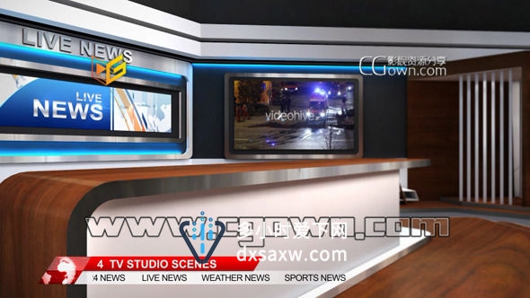 AE模板 E3D制作真实三维电视演播室场景 7天天气预测 新闻包装 TV Studio 102
