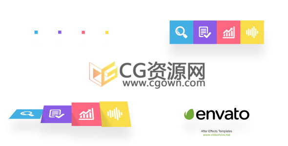AE模板扁平化图标方块图形翻转展示企业LOGO动画片头