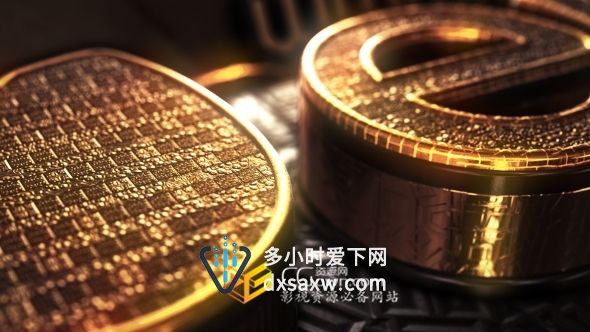 AE模板-E3D炫酷三维黄金色宝藏标志或文字标题LOGO片头