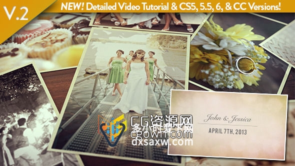 周年纪念 婚礼照片视频 美丽专辑相册 Videohive Wedding Photos Slideshow V2 AE模板