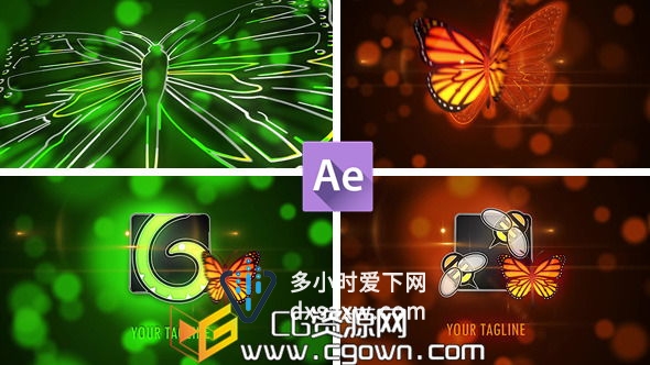 多彩光效蝴蝶标志演绎 Videohive Butterfly Logo Reveal AE模板