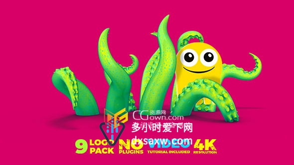 AE模板 9组创意卡通商业标志章鱼触手网络标识粒子汇聚模板