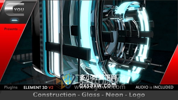 AE模板E3D制作片头工程挤压3D玻璃发光霓虹灯LOGO动画