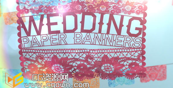 中国剪纸风格 横幅介绍 婚礼相册 Videohive Wedding Paper Banners AE模板