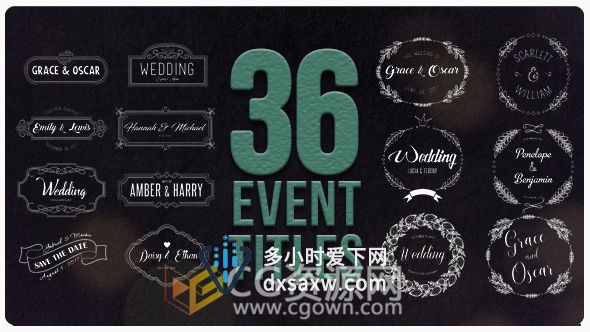 AE模板36组4K分辨率婚礼徽章文字标题动画制作工程