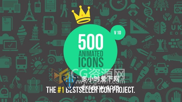 500种Icons图标动画元素AE模板 标志网页徽章图形动画效果