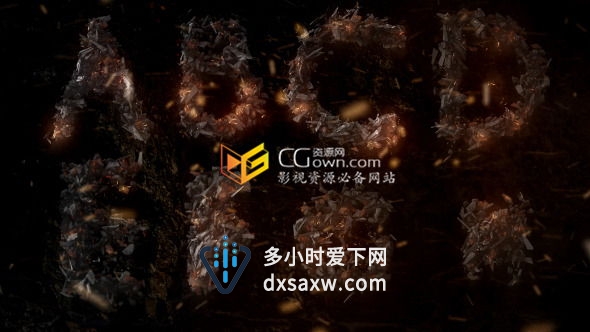 AE模板 史诗震撼碎石火焰特效英文字母标题动画游戏3D文字