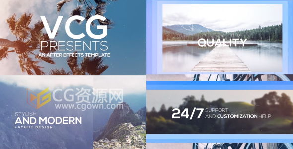 图形动画图片切换滑动AE模板 标题字幕与景点照片开场视频