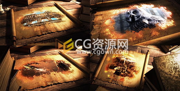 AE模板羊皮纸卷轴书籍滚动展示宣传动画视频效果