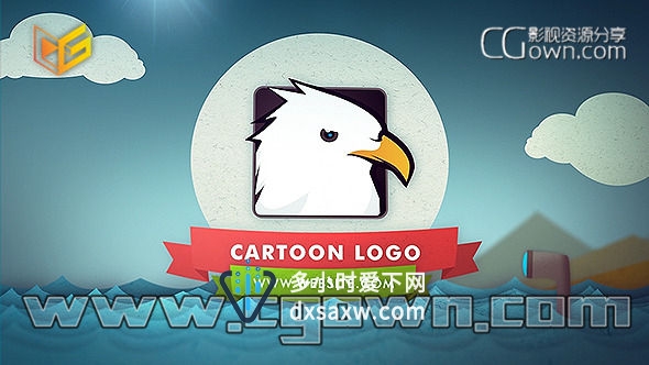 卡通剪纸风格波浪船舶演绎标志动画AE模板 二维动画LOGO片头