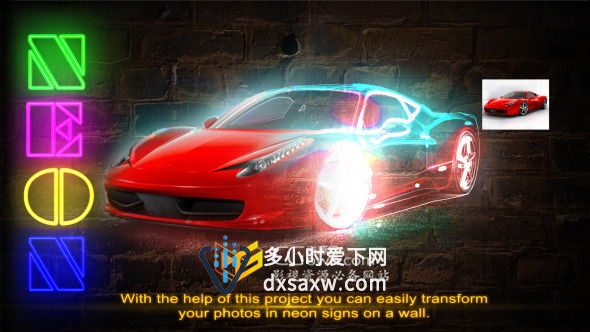 AE模板 图片描边产生霓虹灯光闪烁效果展示