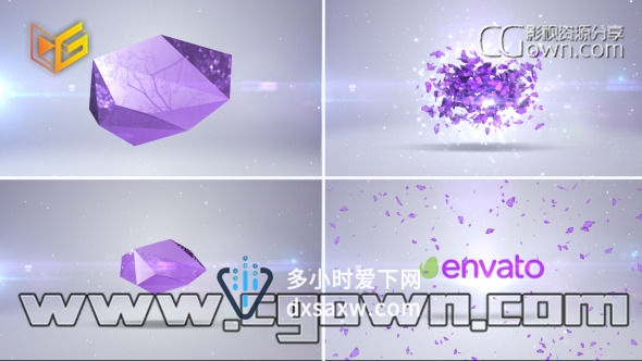 水晶钻石破碎蝴蝶飞舞展示标志AE模板 童话幻想魔术自然LOGO动画