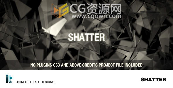 玻璃破碎特效展示AE模板 爆炸碎片文字标题标志动画