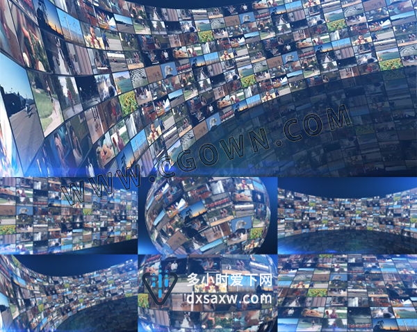 强大视频墙循环动画AE模板高达500视频/照片占位符带批量替换脚本