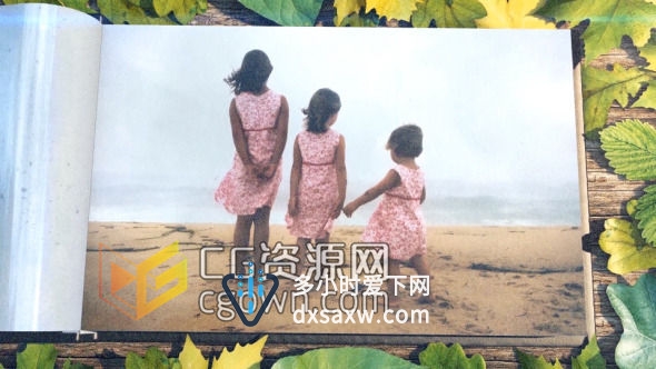 AE模板 夏日阳光绿色叶子翻页展示照片相册视频 我们的故事