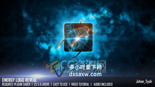 SABER电流粒子光效汇聚演绎标志片头AE模板 LOGO路径描边动画效果