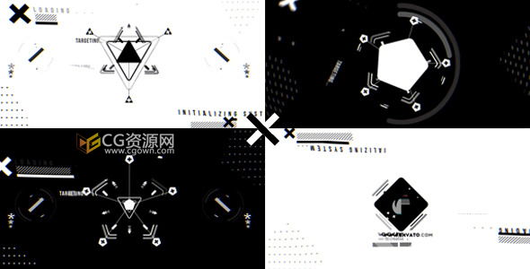 创意线条图形标志MG动画AE模板 抽象毛刺数字失真展示时髦LOGO