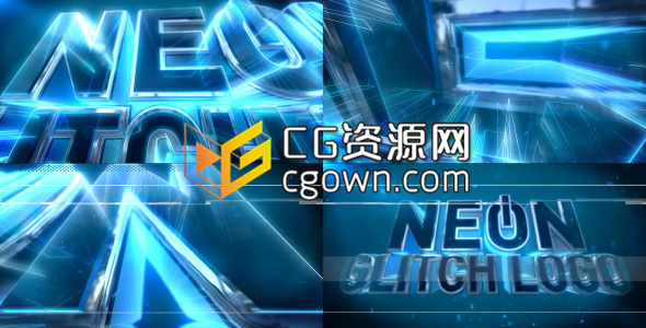 AE模板 E3D工程三维故障霓虹灯标志光线粒子标志LOGO开场片头动画