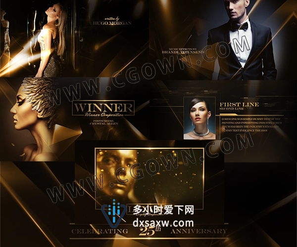 AE模板大气豪华金色颁奖典礼公司晚会包装制作工程带背景音乐