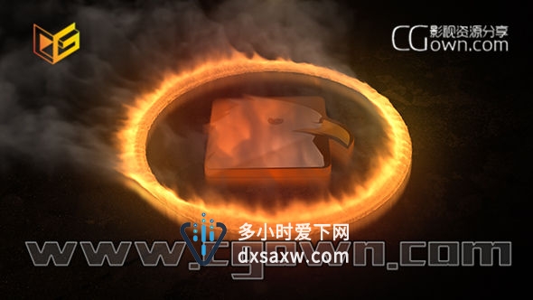 三维火焰燃烧环形路径标志片头AE模板 游戏公司LOGO火爆开场动画
