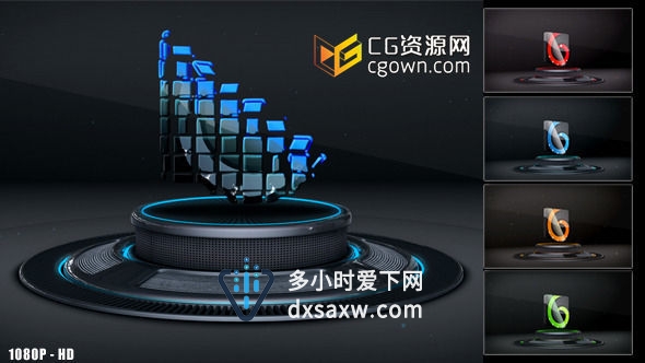 舞台上霓虹灯三维标志形成动画 Videohive 3D Logo on Stage AE模板