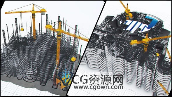 工业建筑公司标志片头AE模板 塔式起重机揭示LOGO动画效果