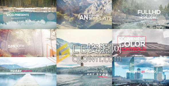 AE模板3D照片标题空间缩放转场动画效果风景宣传片视频