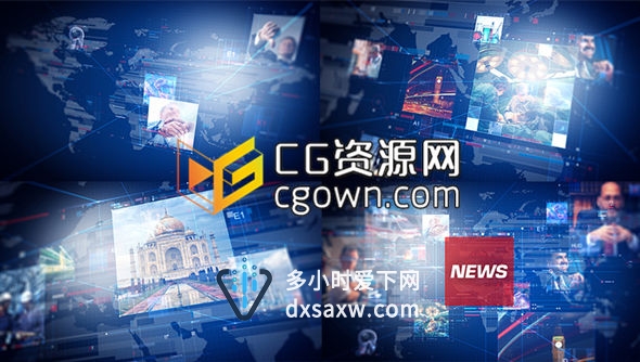 AE模板 时尚高科技点线网格世界地图新闻栏目包装 片头字幕条背景