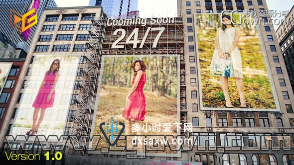 AE模板 城市建筑物户外商业广告宣传 城市市中心外墙LED电子屏