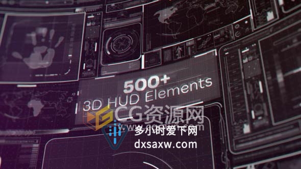 500多个3D高科技HUD动画元素包工程文件AE模板