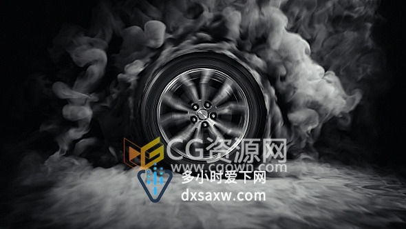 汽车标志漂移演绎动画AE模板 轮胎加速产生烟雾流体效果