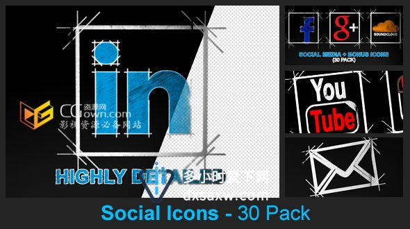AE模板 30组铅笔手绘社交媒体图标Icon动画效果