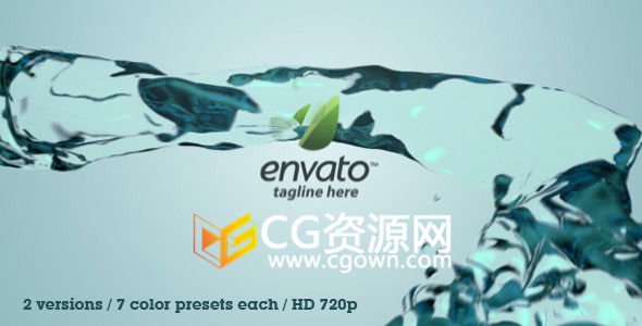 三维水流体标志动画AE模板 3D水液体元素演绎LOGO标题片头
