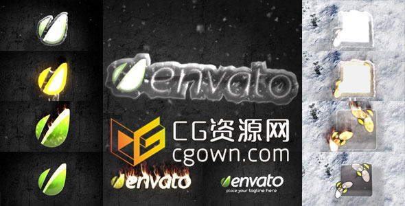 AE模板 标志冰块融化到火焰燃烧动画演绎出LOGO效果