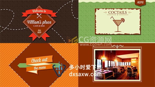 复古图形动画AE模板 餐饮咖啡厅酒吧酒店宣传片宣传片MG视频
