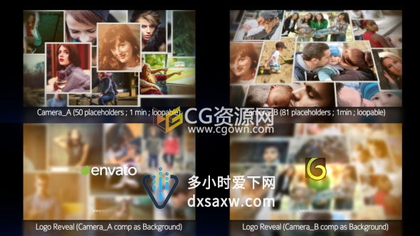 可爱相册动画AE模板 温馨家庭或婚礼照片旅行摄影相册视频