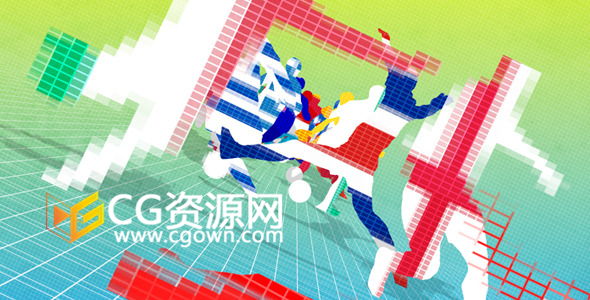 体育赛事开场片头AE模板 足球运动员像素化剪影动画包装视频