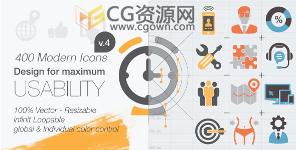 AE模板400多个Icons图标动画互联网响应式设计搜索引擎优化服务