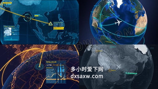AE模板 三维地球地点连线演习高科技网络数据传输通信军事飞机侦察 E3D工程