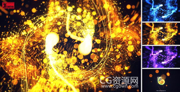 粒子缠绕飞行标志片头AE模板 炫酷金色粒子演绎LOGO动画