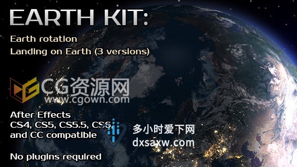 AE模板三维地球原工程文件可控制旋转着陆缩放动画风格