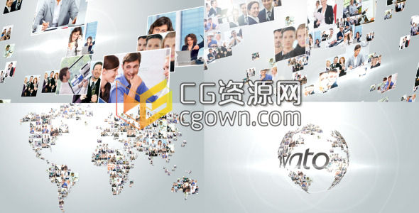 AE模板 多视频或图片汇聚拼成世界地图旋转出标志 公司企业全球性宣传片头