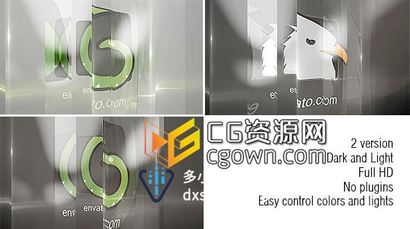 AE模板 水晶玻璃折射反射揭示公司企业标志片头 纯净优雅时尚美观