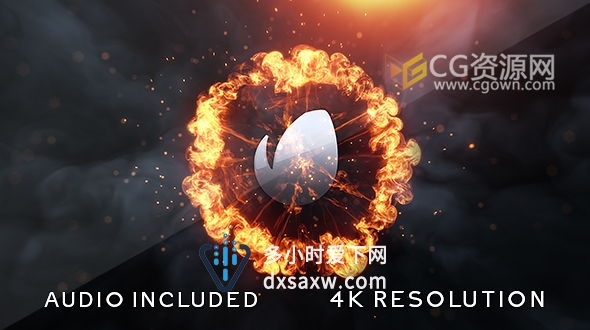 4K分辨率标志片头AE模板 爆炸火焰粒子LOGO标题演绎动画