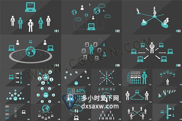 AE模板 商务MG卡通人物演绎公司网络数据传输企业商业社交图标动画