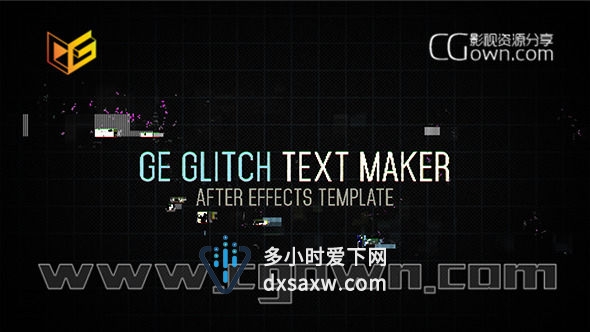 AE模板 数字数据失真毛刺效果展示标题 高科技文字特效