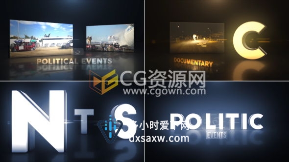 历史政治新闻体育电视包装片头AE模板 E3D三维字幕屏幕图片视频展示