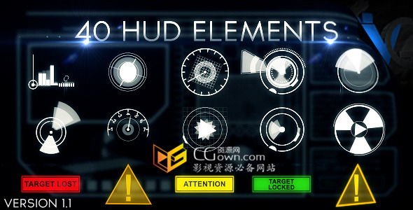 AE模板 40组用户界面科幻高科技全息图形HUD元素特效动画