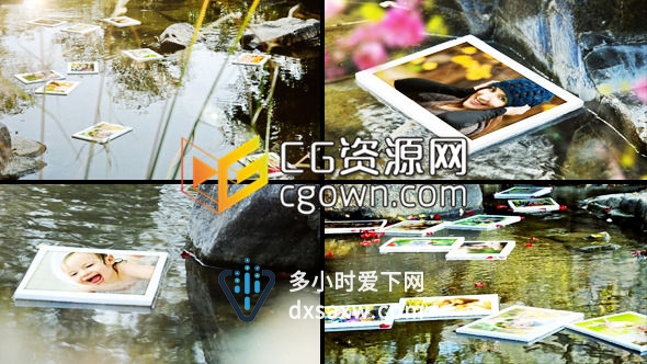 AE模板 阳光灿烂的日子实拍湖面水波纹浮动照片回忆相册视频