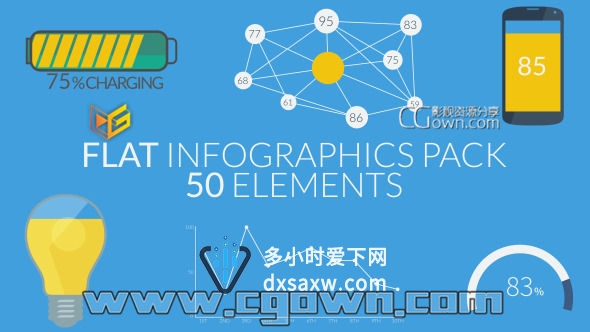 AE模板 时尚平面化设计信息图表元素 商业分析动画 Flat Infographics Pack (50 Elements)